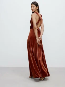 Next Bridesmaid Velvet Multiway Maxi Dress Rust Brown Clearance
