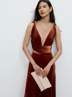 Next Bridesmaid Velvet Multiway Maxi Dress Rust Brown Clearance