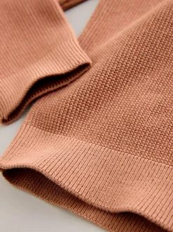 Next Long Sleeve Zip Neck Knitted Polo Shirt (3-16yrs) Rust Brown Clearance