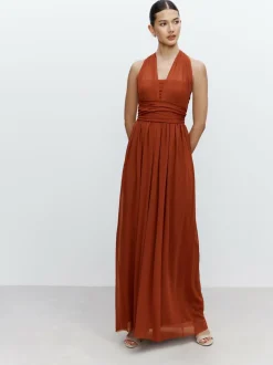 Next Rust Brown Mesh Multiway Wedding Guest Bridesmaid Maxi Dress Outlet