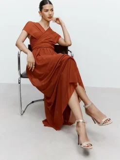 Next Rust Brown Mesh Multiway Wedding Guest Bridesmaid Maxi Dress Outlet