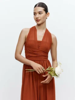 Next Rust Brown Mesh Multiway Wedding Guest Bridesmaid Maxi Dress Outlet