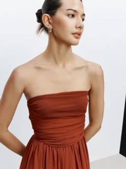 Next Rust Brown Mesh Multiway Wedding Guest Bridesmaid Maxi Dress Outlet