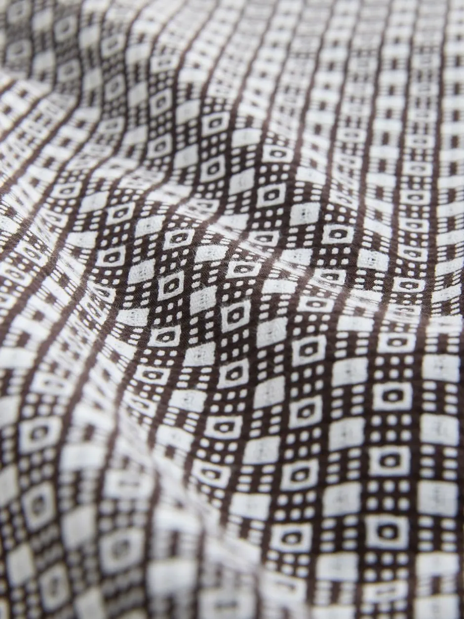 Next Printed Stretch Oxford Short Sleeve Shirt Rust Brown Outlet