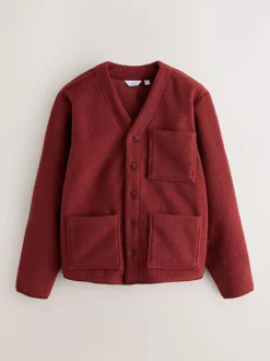 Next Wool Look Fleece Cardigan Rust Brown Best