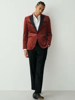 Next Slim Fit Patterned Velvet Blazer Rust Floral Hot