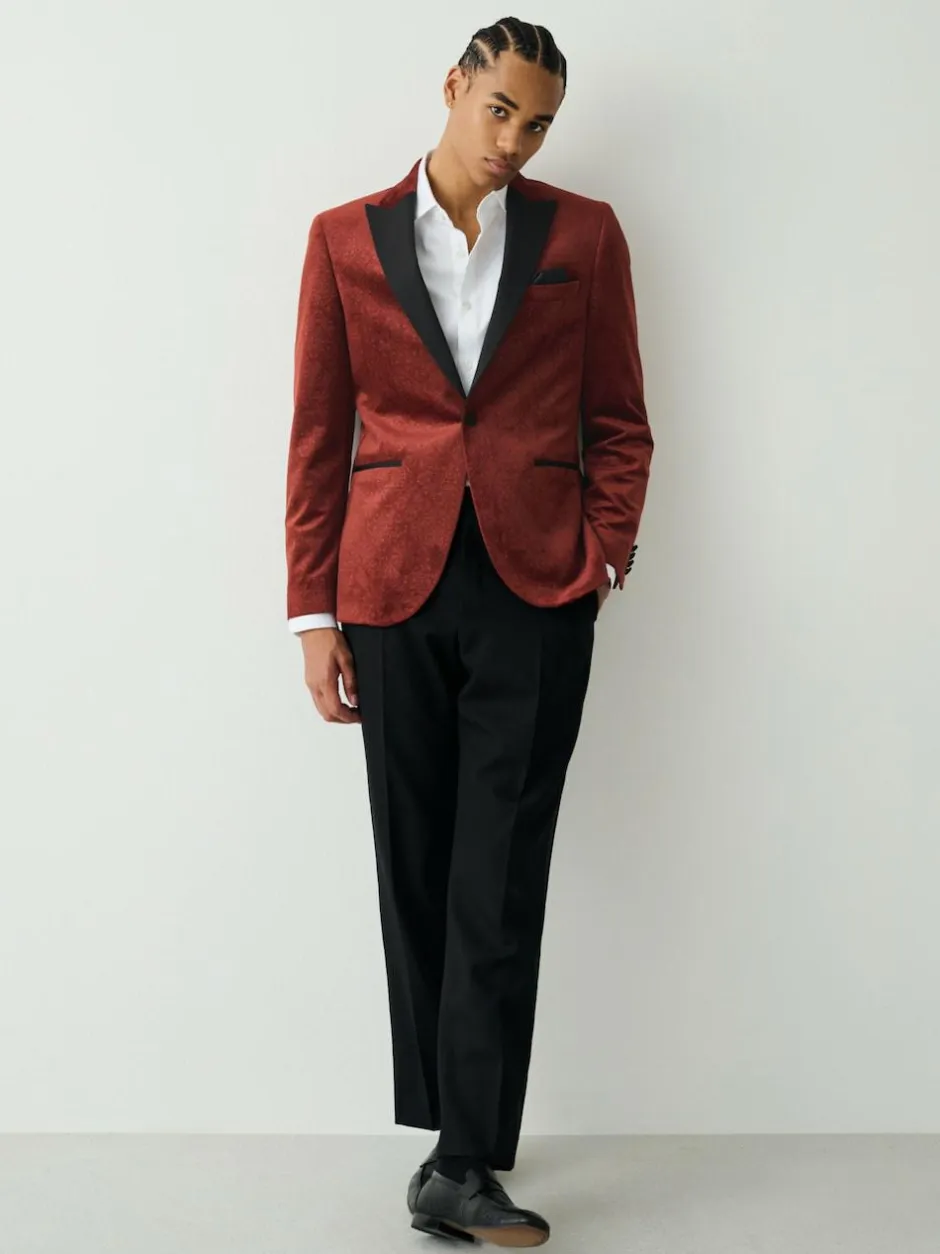 Next Slim Fit Patterned Velvet Blazer Rust Floral Hot