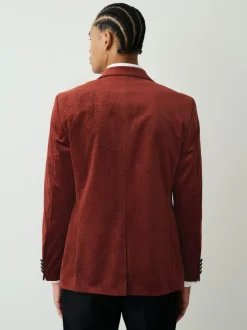 Next Slim Fit Patterned Velvet Blazer Rust Floral Hot