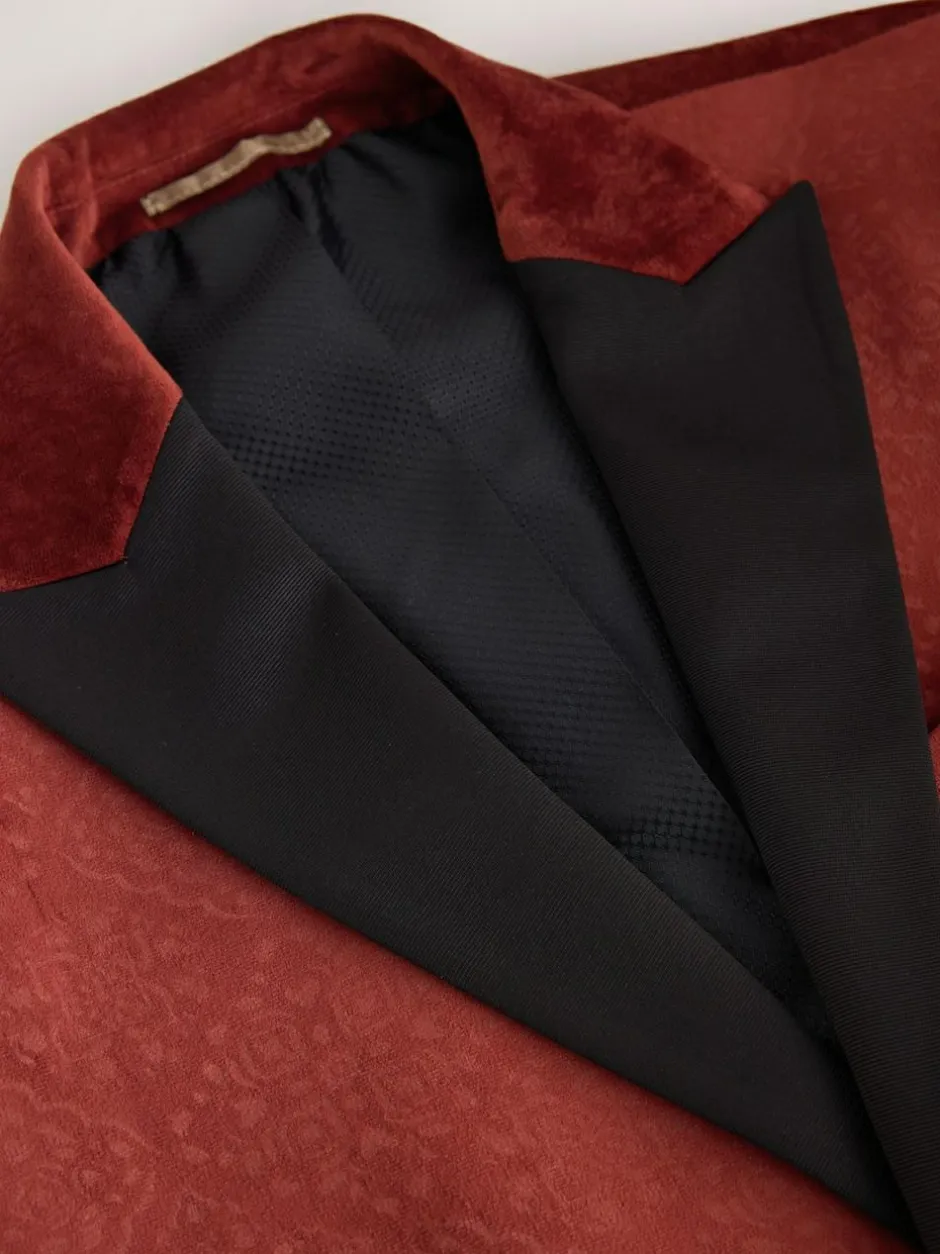 Next Slim Fit Patterned Velvet Blazer Rust Floral Hot