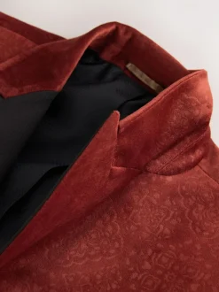 Next Slim Fit Patterned Velvet Blazer Rust Floral Hot