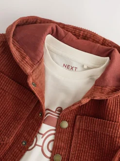 Next Rust Red Hooded Corduroy Overshirt & T-Shirt Set 2 Piece (3mths-7yrs)
