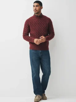 Next Rust Red Regular Fit Cosy Cable Mock Shirt Jumper Online