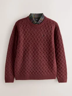 Next Rust Red Regular Fit Cosy Cable Mock Shirt Jumper Online