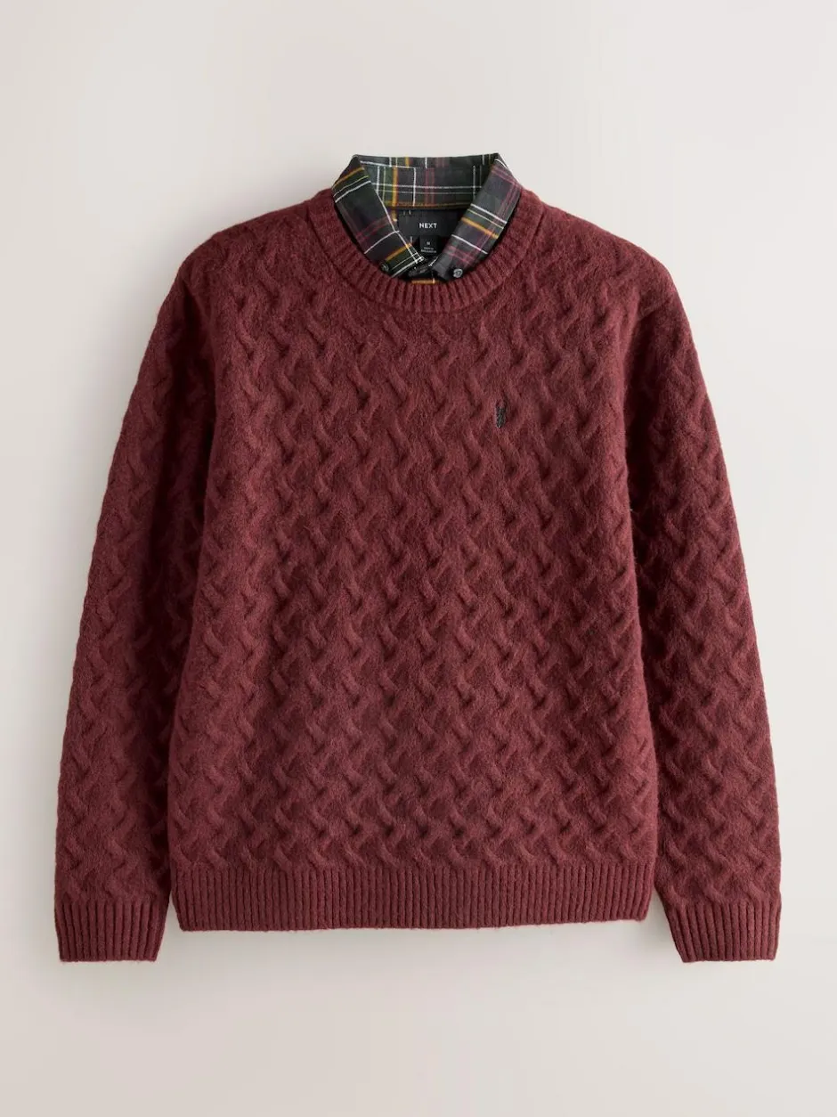 Next Rust Red Regular Fit Cosy Cable Mock Shirt Jumper Online