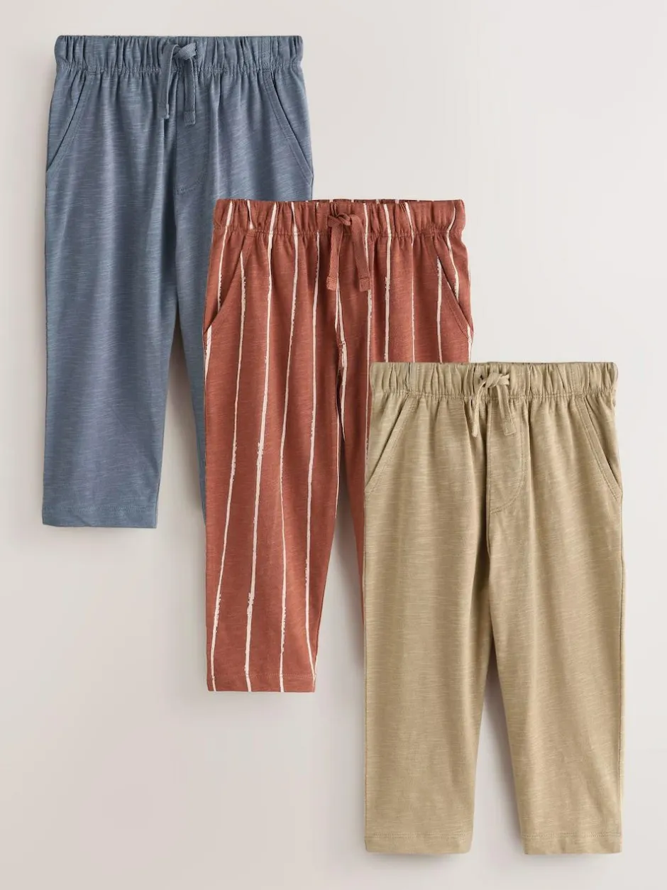 Next Stripe Joggers 3 Pack (3mths-7yrs) Rust Stripe Tan Brown And Grey Outlet
