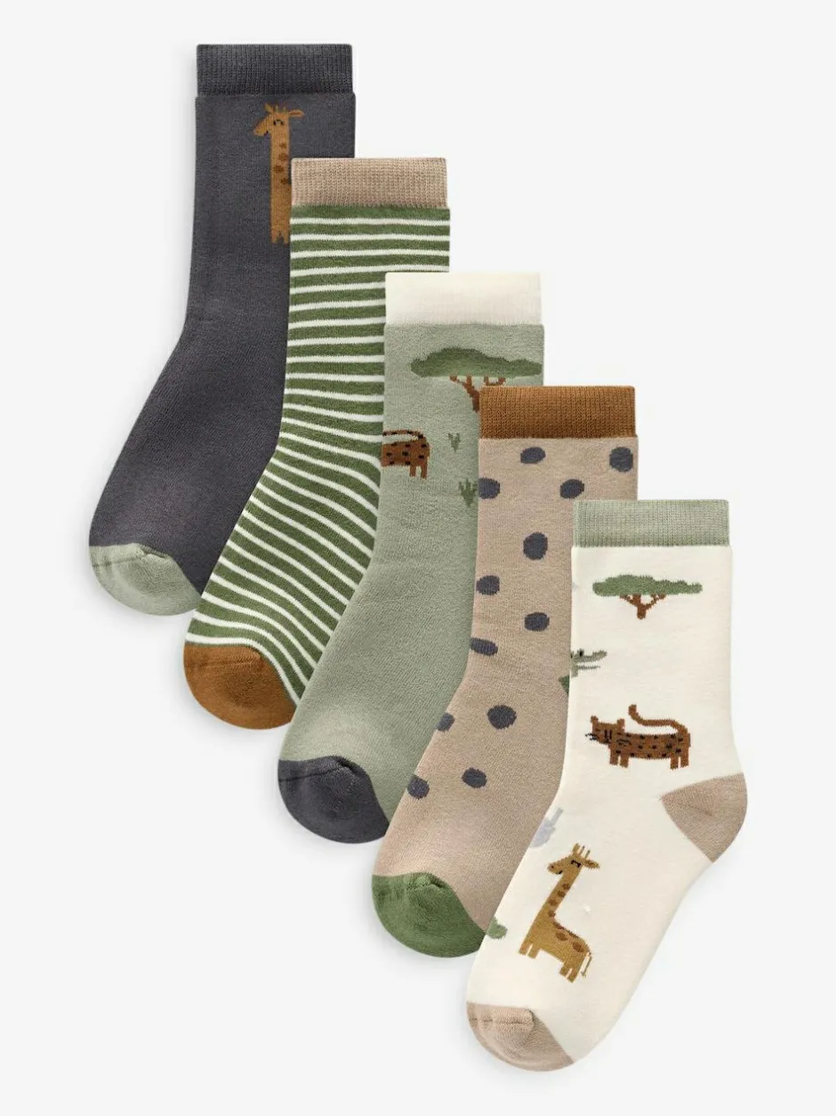 Next Safari Animals Cosy Terry Cotton Rich Socks 5 Pack Discount