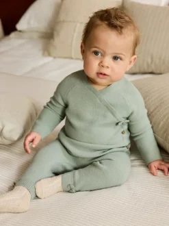 Next Baby Knitted Wrap Jumper and Leggings 2 Piece Set (0mths-2yrs) Sage Green New