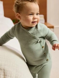 Next Baby Knitted Wrap Jumper and Leggings 2 Piece Set (0mths-2yrs) Sage Green New