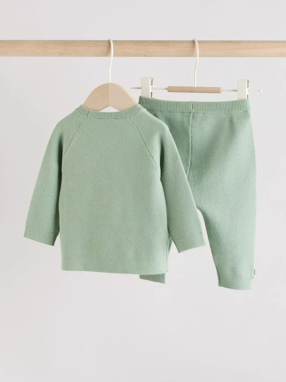 Next Baby Knitted Wrap Jumper and Leggings 2 Piece Set (0mths-2yrs) Sage Green New