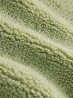 Next Sage Green Borg Quarter Zip Fleece with Fur Collar Clearance