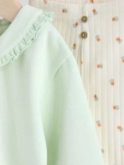 Next Sage Green/ Cream Ditsy Baby Frill Collar Sweater and Leggings 2 Piece Set (0mths-2yrs) New
