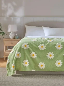 Next Sage Green Daisy Borg Fleece Throw Hot