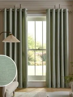 Next Fine Chenille Lined Eyelet Curtains Sage Green Discount