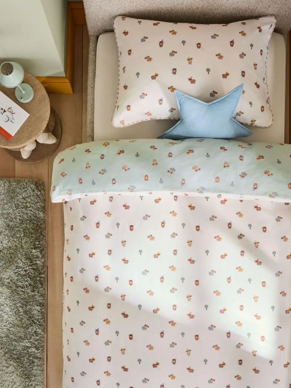 Next Duvet Cover and Pillowcase Set Sage Green Hamish the Cow Supersoft Brushed Cotton Hot