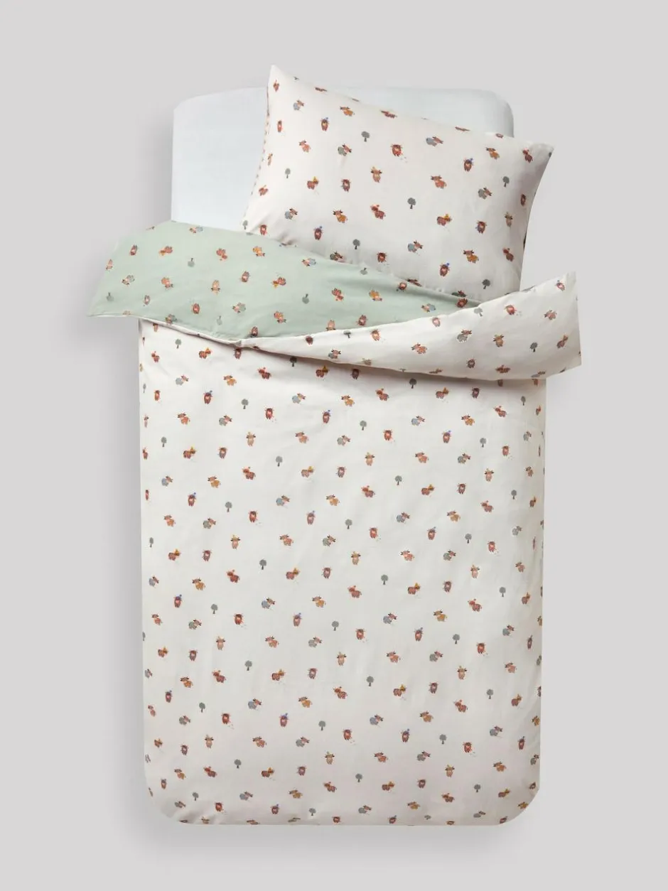 Next Duvet Cover and Pillowcase Set Sage Green Hamish the Cow Supersoft Brushed Cotton Hot