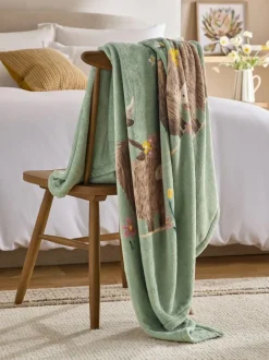 Next Sage Green Hamish The Highland Cow Spring Printed Fleece Throw Hot