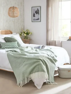 Next Herringbone Cosy Throw Sage Green Clearance