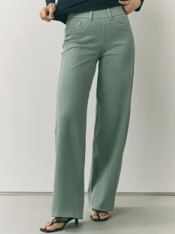 Next Jersey Denim Wide Leg Trousers Sage Green Sale