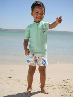 Next Sage Green Rash Vest and Swim Shorts Set (3mths-7yrs) Clearance