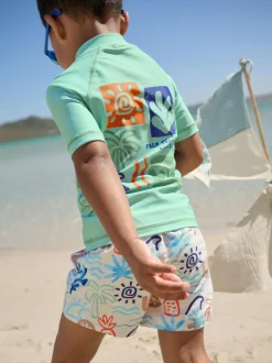 Next Sage Green Rash Vest and Swim Shorts Set (3mths-7yrs) Clearance