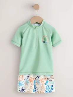 Next Sage Green Rash Vest and Swim Shorts Set (3mths-7yrs) Clearance