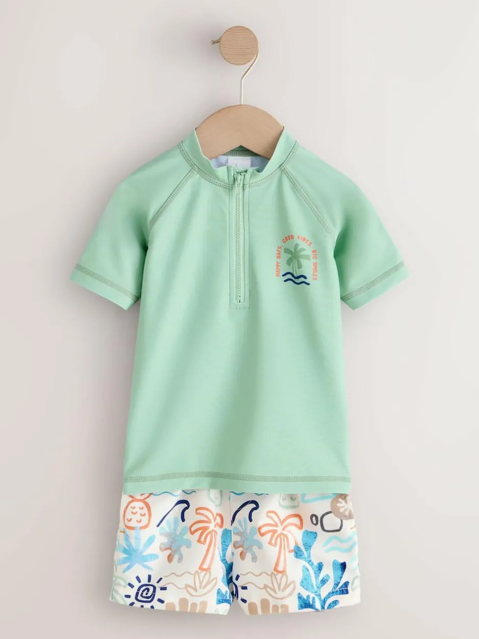 Next Sage Green Rash Vest and Swim Shorts Set (3mths-7yrs) Clearance