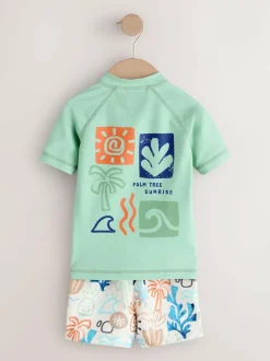 Next Sage Green Rash Vest and Swim Shorts Set (3mths-7yrs) Clearance