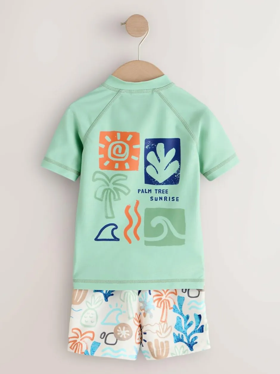 Next Sage Green Rash Vest and Swim Shorts Set (3mths-7yrs) Clearance