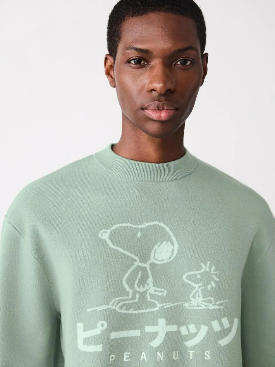Next Sage Green Relaxed Fit Snoopy Graphic Print Crew Neck Jumper Hot