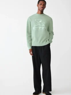 Next Sage Green Relaxed Fit Snoopy Graphic Print Crew Neck Jumper Hot