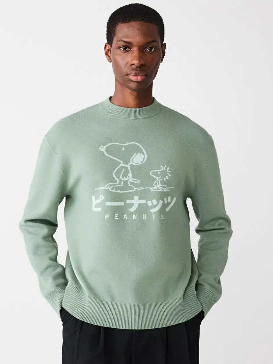 Next Sage Green Relaxed Fit Snoopy Graphic Print Crew Neck Jumper Hot