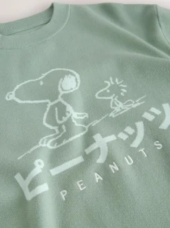 Next Sage Green Relaxed Fit Snoopy Graphic Print Crew Neck Jumper Hot