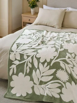 Next Sage Green Sage Floral Fleece Throw Online