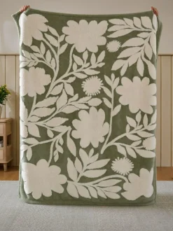Next Sage Green Sage Floral Fleece Throw Online