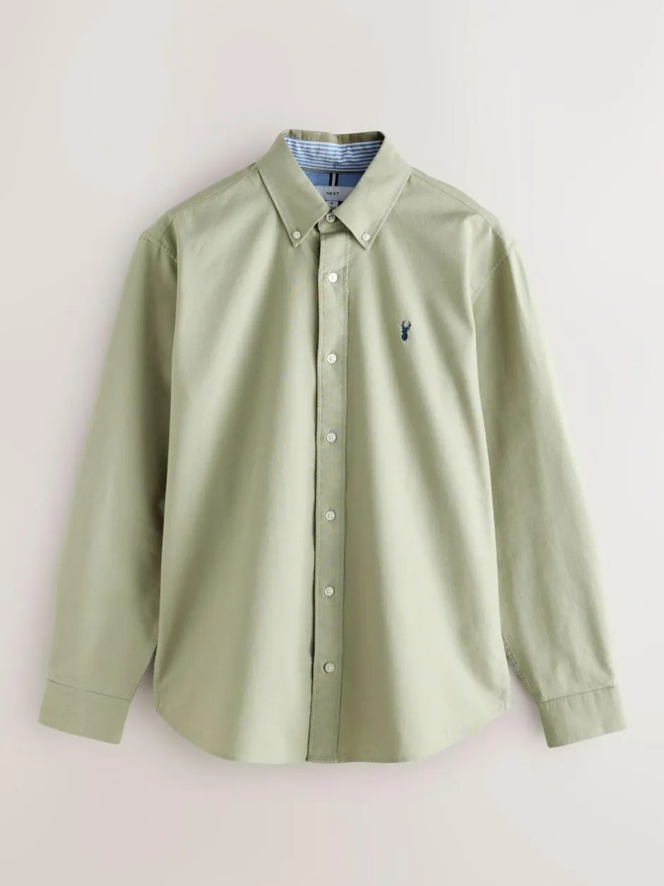 Next Sage Green Slim Fit Long Sleeve Oxford Shirt