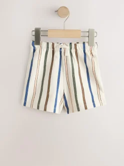 Next Textured Shorts 3 Pack (3mths-7yrs) Sage Green Soft Yellow and Pastel Stripe