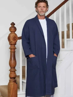Savile Row Company Cotton Waffle Dressing Gown Navy Hot