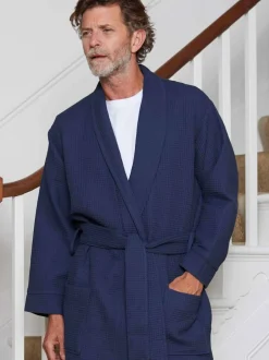 Savile Row Company Cotton Waffle Dressing Gown Navy Hot