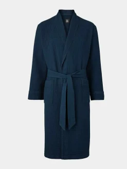 Savile Row Company Cotton Waffle Dressing Gown Navy Hot