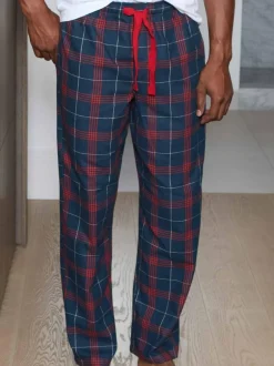 Savile Row Company Red Window Check Brushed Cotton Twill Pyjama Bottoms Best